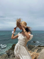 Load image into Gallery viewer, Laser Cut Floral Slit Dress in White