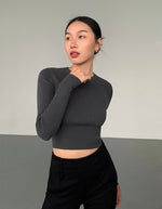 Load image into Gallery viewer, Ribbed Cropped Long Sleeve Top in Grey