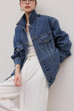Load image into Gallery viewer, Oversized Long Denim Jacket in Blue