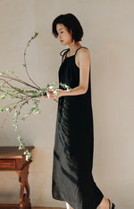 Load image into Gallery viewer, Ribbon Tie Maxi Dress in Black