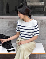 Load image into Gallery viewer, Korean Light Knit Striped Top in White/Black