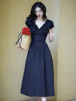 Load image into Gallery viewer, Puff Sleeve Pocket Maxi Dress in Black