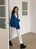 Load image into Gallery viewer, Oversized Contrast Button Cardigan in Blue