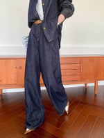 Load image into Gallery viewer, Denim Shirt + Skirt + Trousers Set in Navy