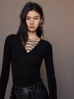 Load image into Gallery viewer, Shoestring Long Sleeve Top in Black