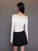 Load image into Gallery viewer, Off Shoulder Lace Trim Twist Top in White