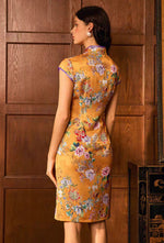 Load image into Gallery viewer, Floral Slit Mid Cheongsam in Yellow