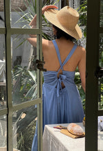 Load image into Gallery viewer, Tencel Blend Criss Cross Back Tie Maxi Dress in Blue