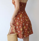 Load image into Gallery viewer, Ibizia Floral Tie Strap Mini Dress in Brown