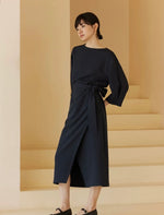 Load image into Gallery viewer, 2-Way Midi Wrap Dress in Navy