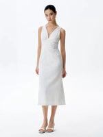 Load image into Gallery viewer, Embroidered Floral Mermaid Midi Dress in White