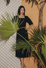 Load image into Gallery viewer, Tailored Flare Midi Dress in Black