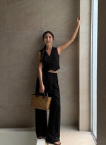 Load image into Gallery viewer, Slit Pocket Wide Leg Tailored Trousers in Black