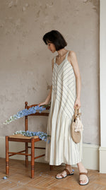 Load image into Gallery viewer, Asymmetric Striped Maxi Dress in Cream
