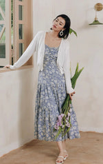 Load image into Gallery viewer, Tie Back Floral Panel Maxi Dress in Blue