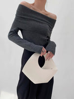 Load image into Gallery viewer, Off Shoulder Foldover Top in Grey