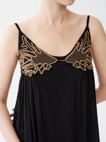 Load image into Gallery viewer, Contrast Embroidery Tent Maxi Dress Black