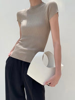 Load image into Gallery viewer, Light Knit High Neck Ribbed Top in Latte