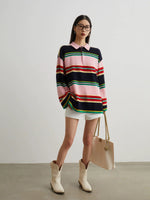 Load image into Gallery viewer, Oversized Striped Polo Top in Multi