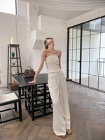 Load image into Gallery viewer, Textured Bustier Top + Pants Set in Beige