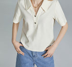 Load image into Gallery viewer, Embellished Button Polo Top in Cream
