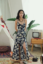 Load image into Gallery viewer, Drop Back Criss Cross Floral Dress in Navy