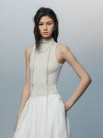 Load image into Gallery viewer, Tencel Blend High Neck Top // Satin Camisole Set in Navy/ White