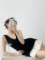 Load image into Gallery viewer, Contrast Hem Mini Dress in Black