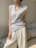 Load image into Gallery viewer, Knitted Sleeveless Button Vest Top in Grey