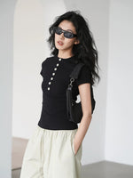 Load image into Gallery viewer, Stretch Button Tee in Black