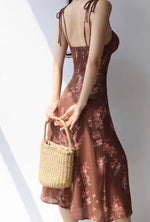 Load image into Gallery viewer, Ibizia Floral Tie Strap Slit Dress in Brown