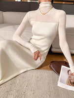 Load image into Gallery viewer, Turtleneck Panel Ribbed Maxi Dress in White