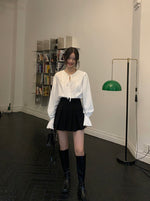 Load image into Gallery viewer, Pleated Trumpet Sleeve Blouse in White
