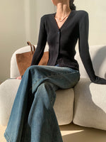 Load image into Gallery viewer, Duo Ribbed Button Cardigan in Black