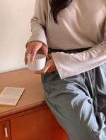 Load image into Gallery viewer, Korean Relaxed Stretch Long Sleeve Top in Khaki- F