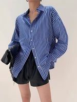 Load image into Gallery viewer, Oversized Striped Shirt in Blue