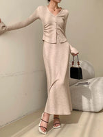 Load image into Gallery viewer, Cardigan + Maxi Mermaid Skirt in Oat