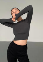 Load image into Gallery viewer, Ribbed Cropped Long Sleeve Top in Grey