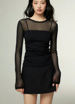 Load image into Gallery viewer, Sheer Long Sleeve Cami Top in Black