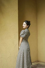 Load image into Gallery viewer, Checked Blouson Pankou Dress in Black