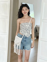 Load image into Gallery viewer, Ribbon Tie Back Printed Scarf Top in Cream