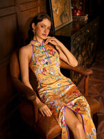 Load image into Gallery viewer, Floral Slit Midi Cheongsam in Yellow
