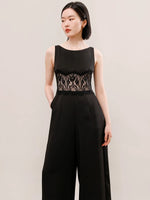 Load image into Gallery viewer, Lace Cutout Pocket Maxi Jumpsuit in Black