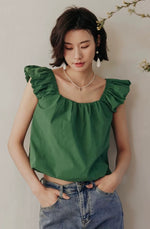 Load image into Gallery viewer, Flutter Sleeve Tie Back Top in Green