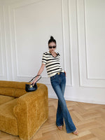 Load image into Gallery viewer, Striped Knit Polo Top in White/Black