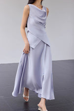 Load image into Gallery viewer, Satin Drape Wrap Top // Maxi Skirt in Lavender