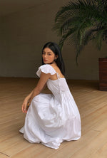 Load image into Gallery viewer, Flutter Sleeve Panel Pocket Maxi Dress in White