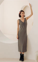 Load image into Gallery viewer, Light Knit Twist Sleeveless Dress in Grey