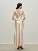 Load image into Gallery viewer, Satin Babydoll Top// Maxi Slip Skirt in Champagne Gold