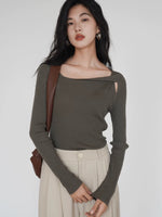 Load image into Gallery viewer, Asymmetric Twist Long Sleeve Top in Khaki